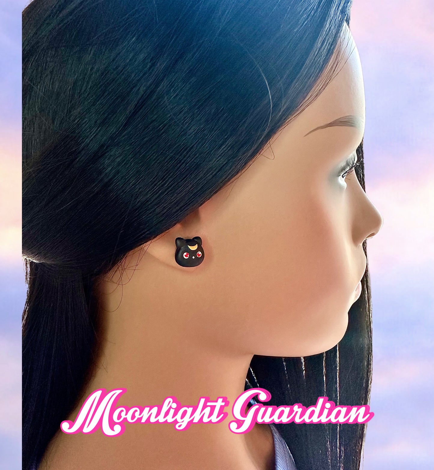 model wearing cute kawaii sailor moon handmade hypoallergenic clay earrings