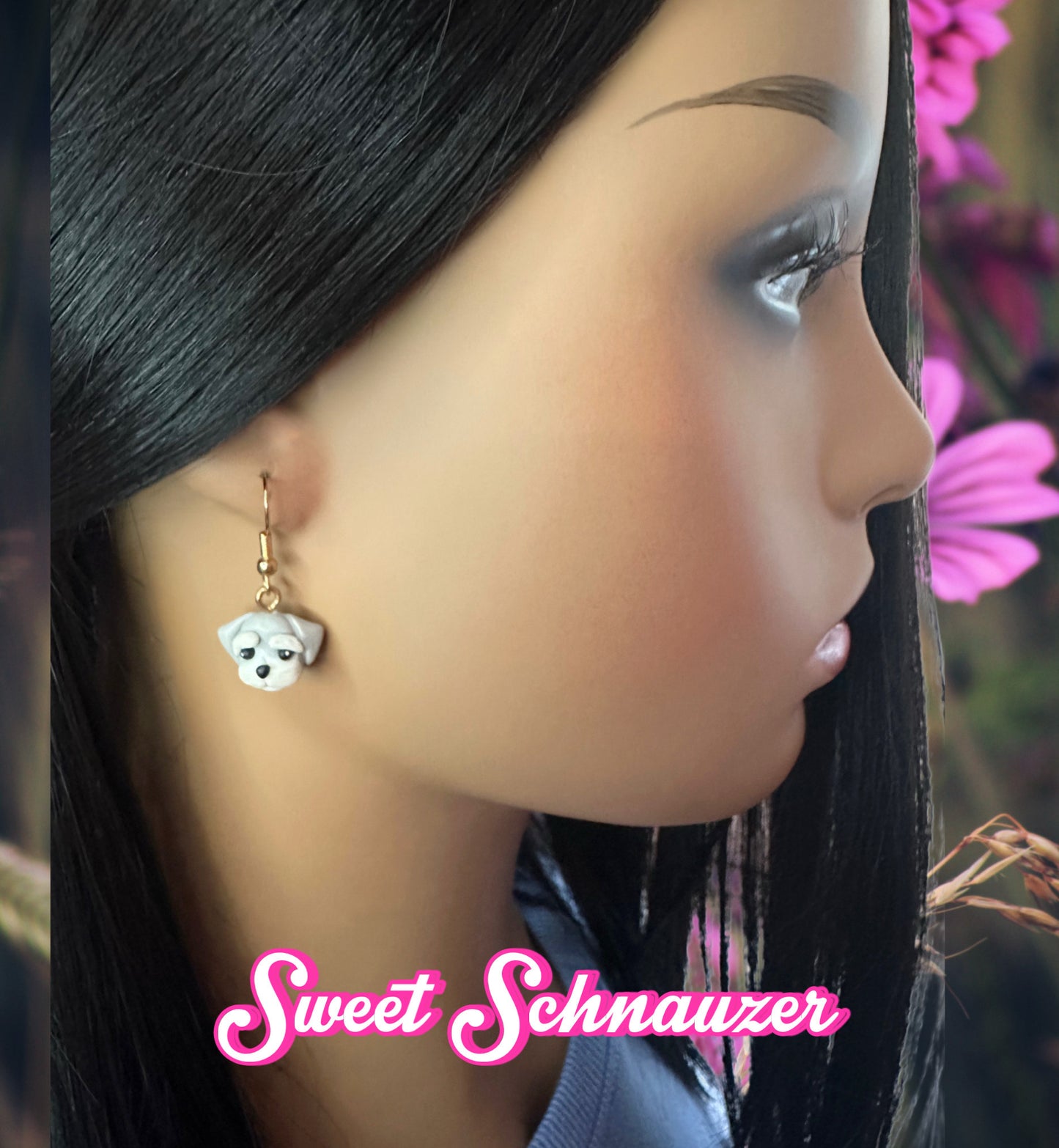 schnauzer dangle handmade cute kawaii clay earrings