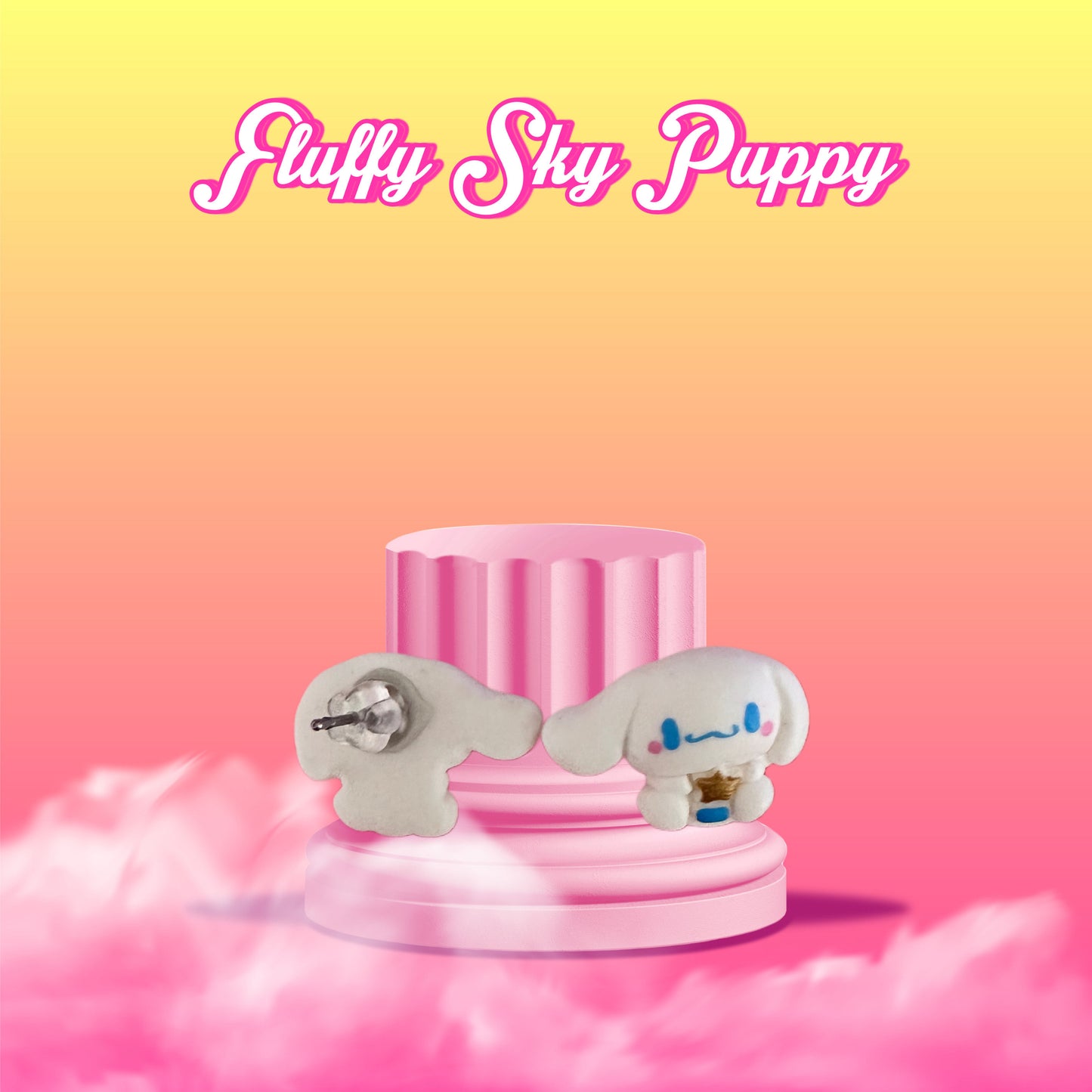 Fluffy Sky Puppy Stud Earrings