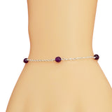 Amethyst stone  925 Sterling Silver beaded bracelet 7" - Purple Amethyst Sterling Silver Bracelet