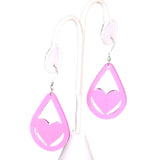 Heart Drop Large Wood Earrings - Pink or Red color Heart earrings