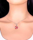 Red Crystal Pave Pendant Sterling Silver Necklace 16" - Mosaic pendant