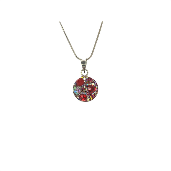 Red Crystal Pave Pendant Sterling Silver Necklace 16