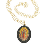 Sterling Silver Virgen Mary large Crystal Pave pendant with Black Crystals. Lady of Guadalupe necklace 26" chain