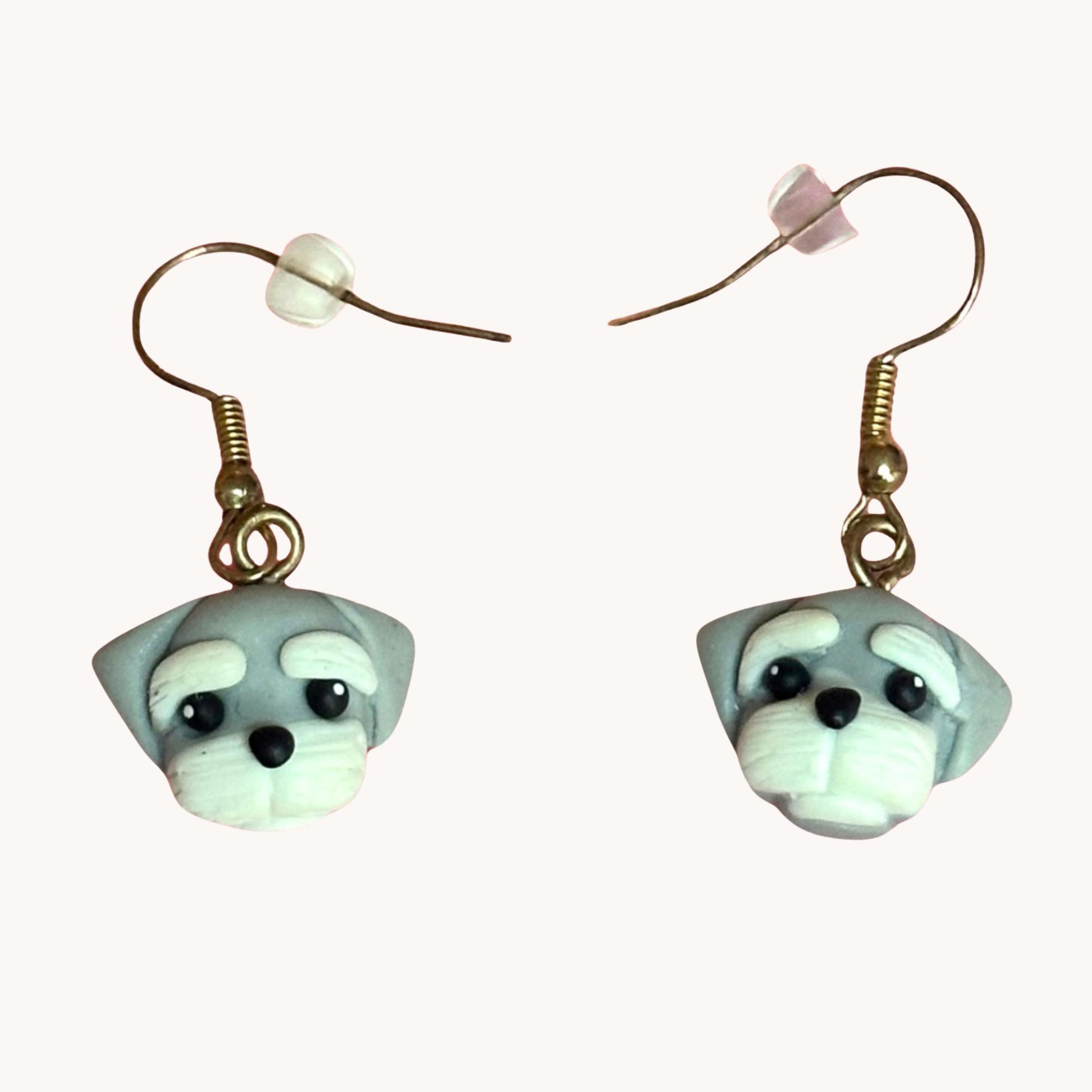 handmade polymer clay schnauzer gold toned fish hook earrings
