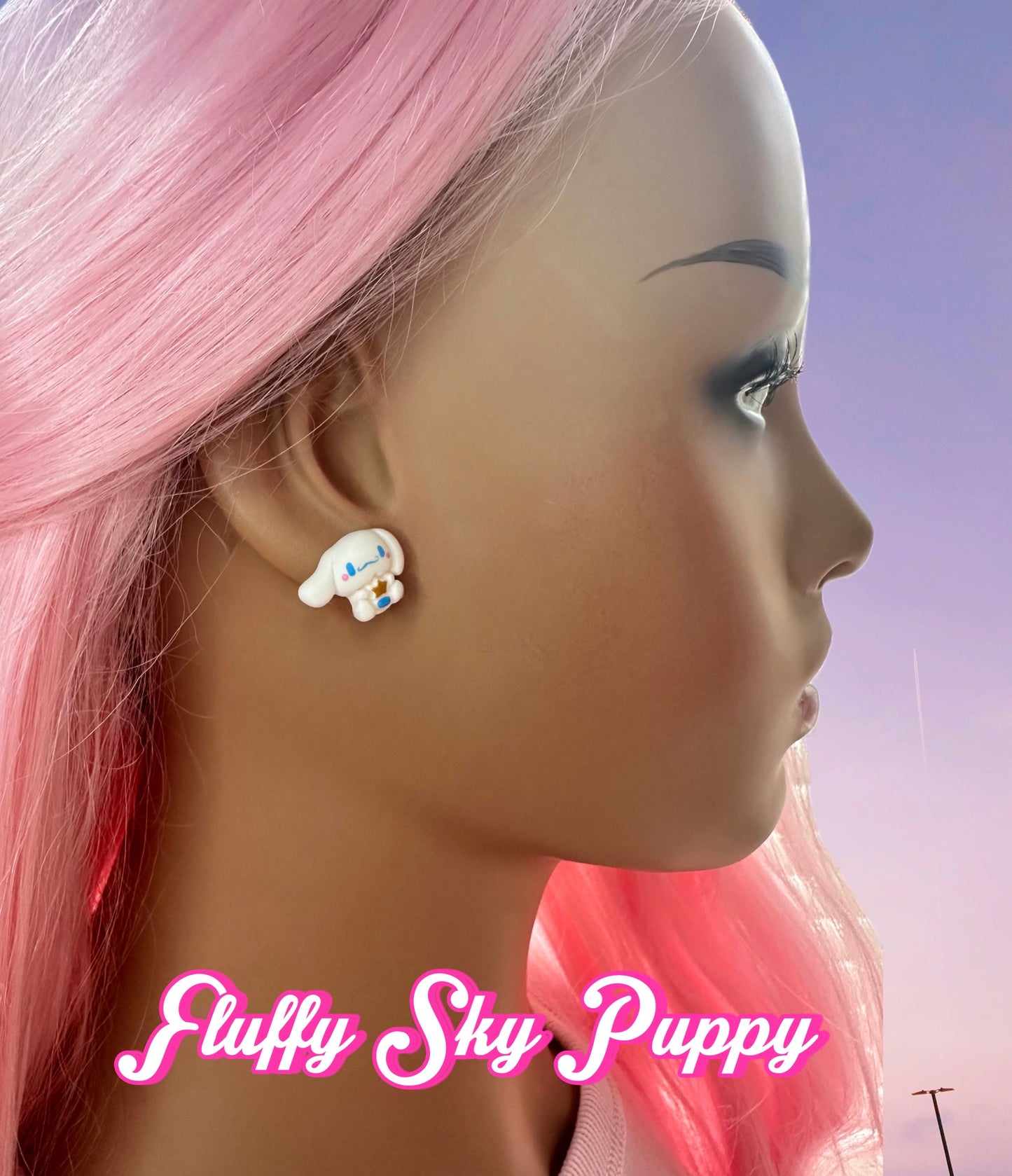 Fluffy Sky Puppy Stud Earrings