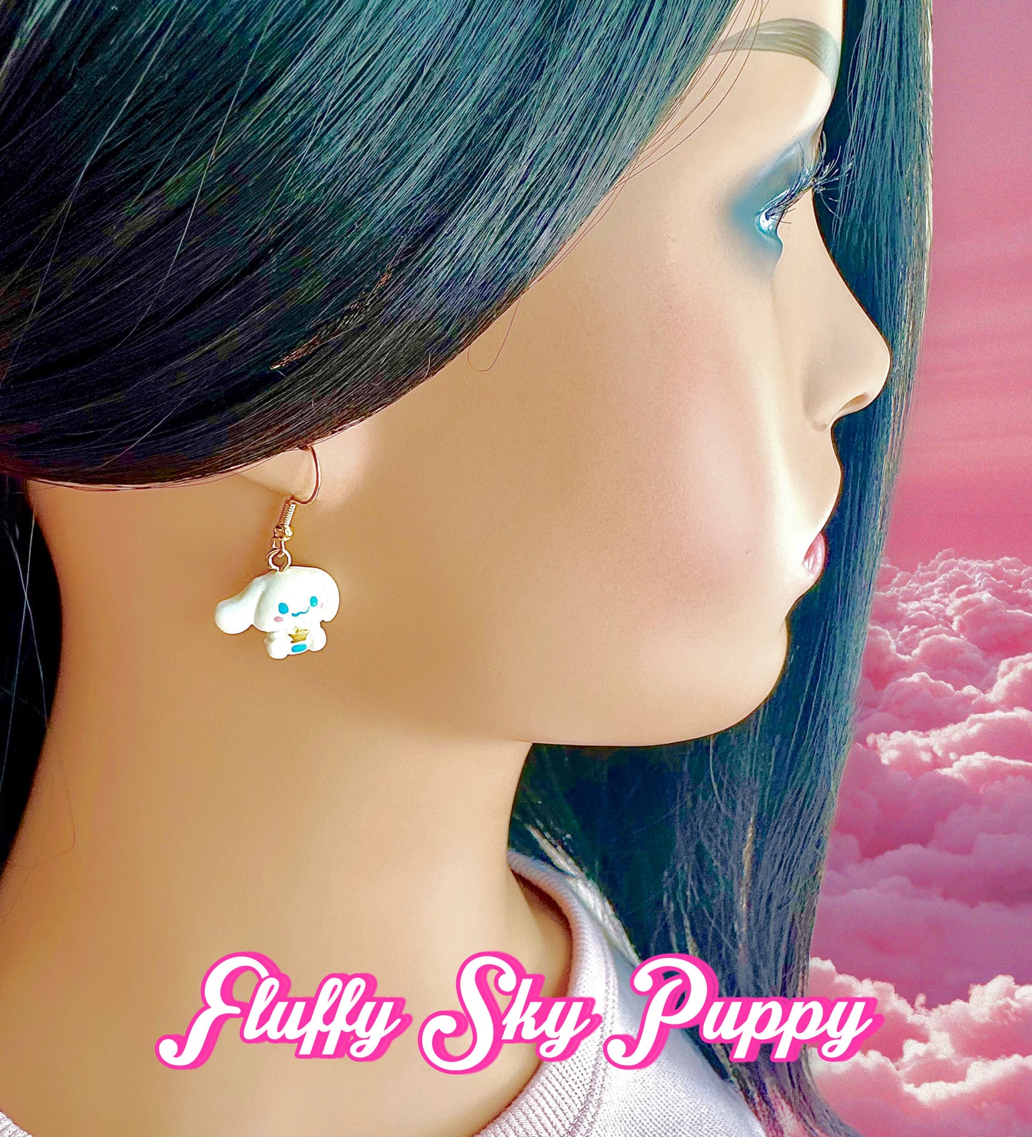 Fluffy Sky Puppy Dangle Earrings