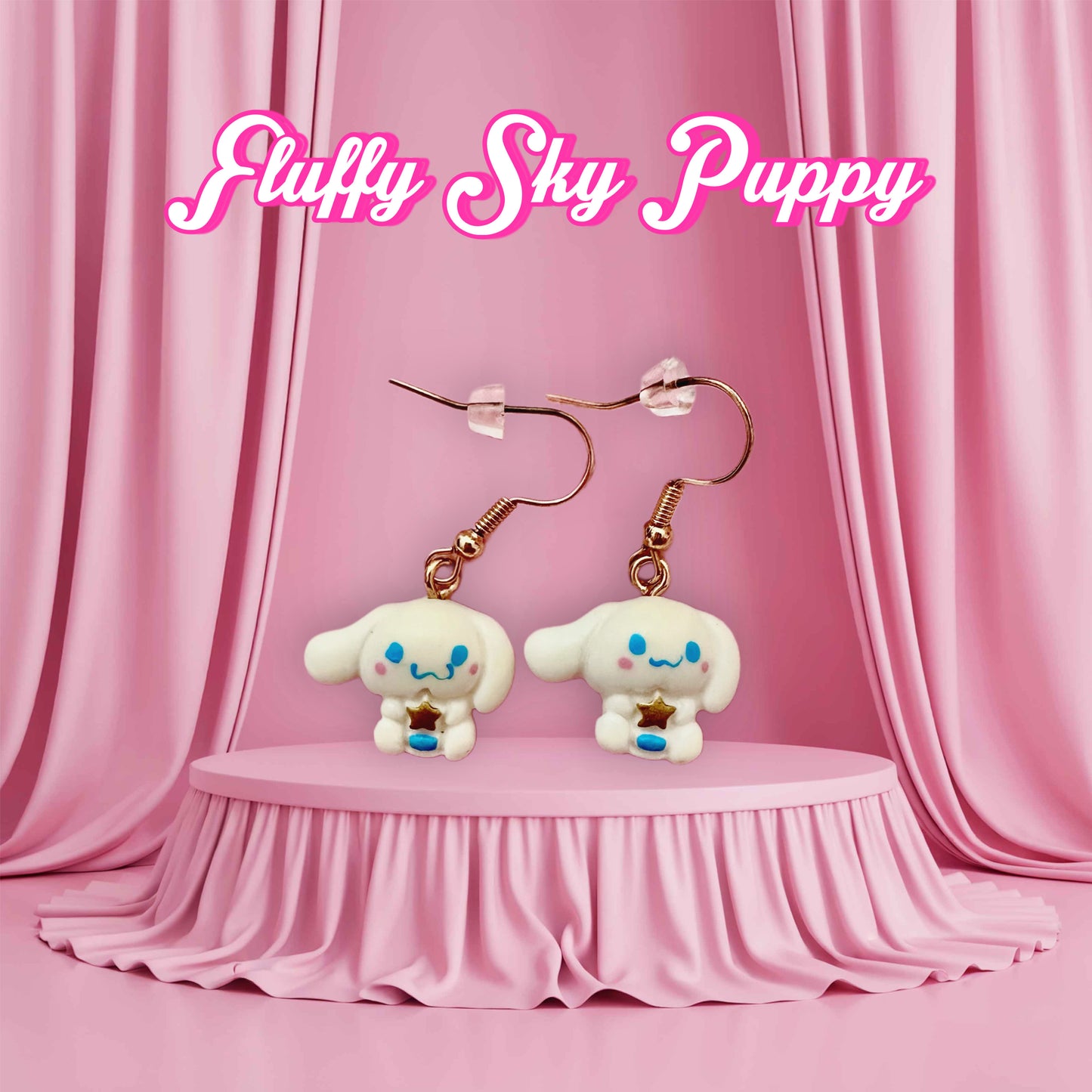 Fluffy Sky Puppy Dangle Earrings