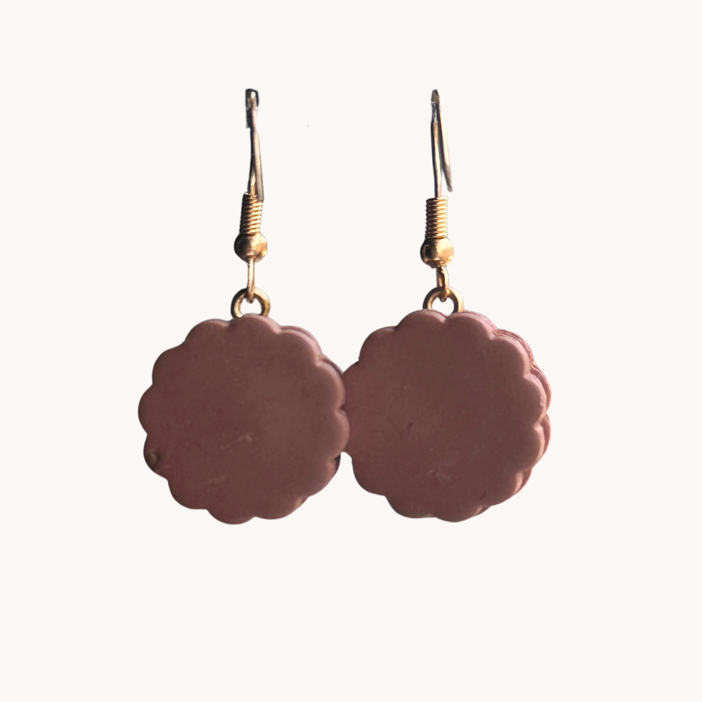 polymer clay Bear face inside of a biscuit on gold tone hooks