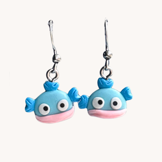 hangyodon blue fish handmade blue fish earring pair with silver hook