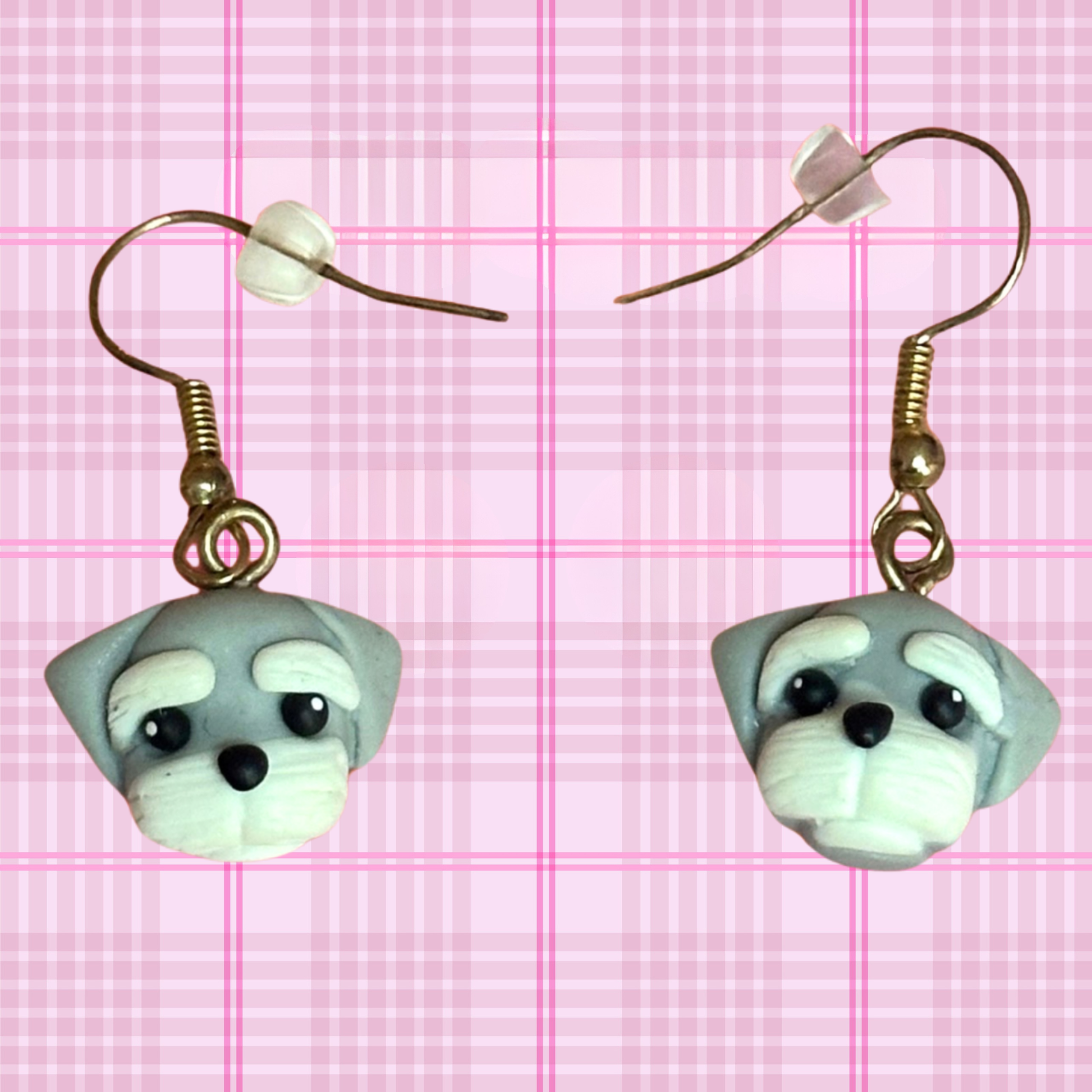 schnauzer dangle handmade cute kawaii clay earrings