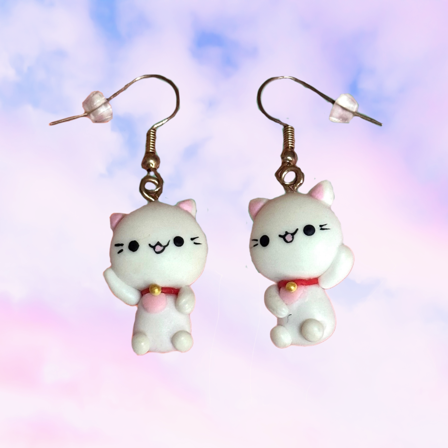 handmade cute kawaii lucky cat clay earrings