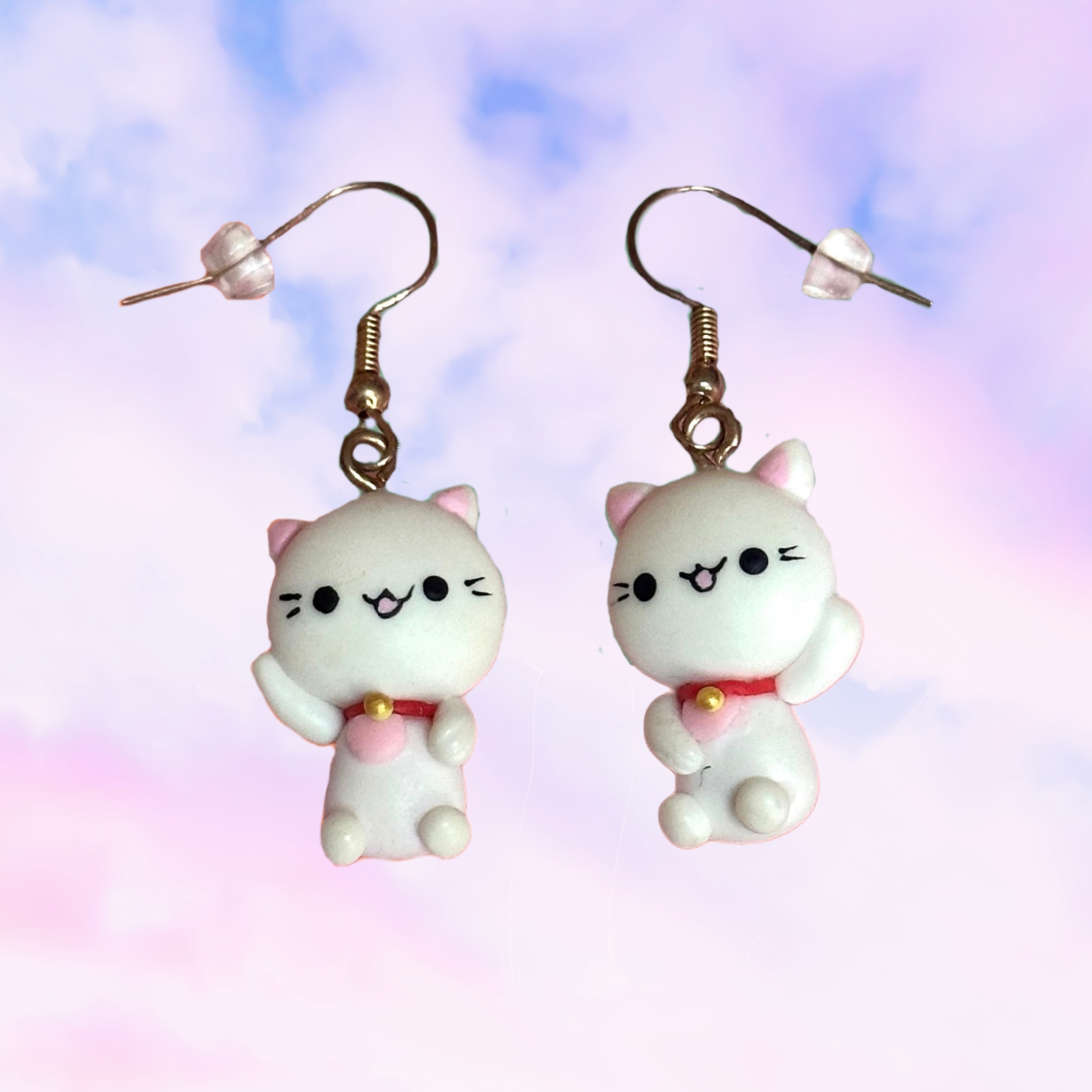 handmade cute kawaii lucky cat clay earrings