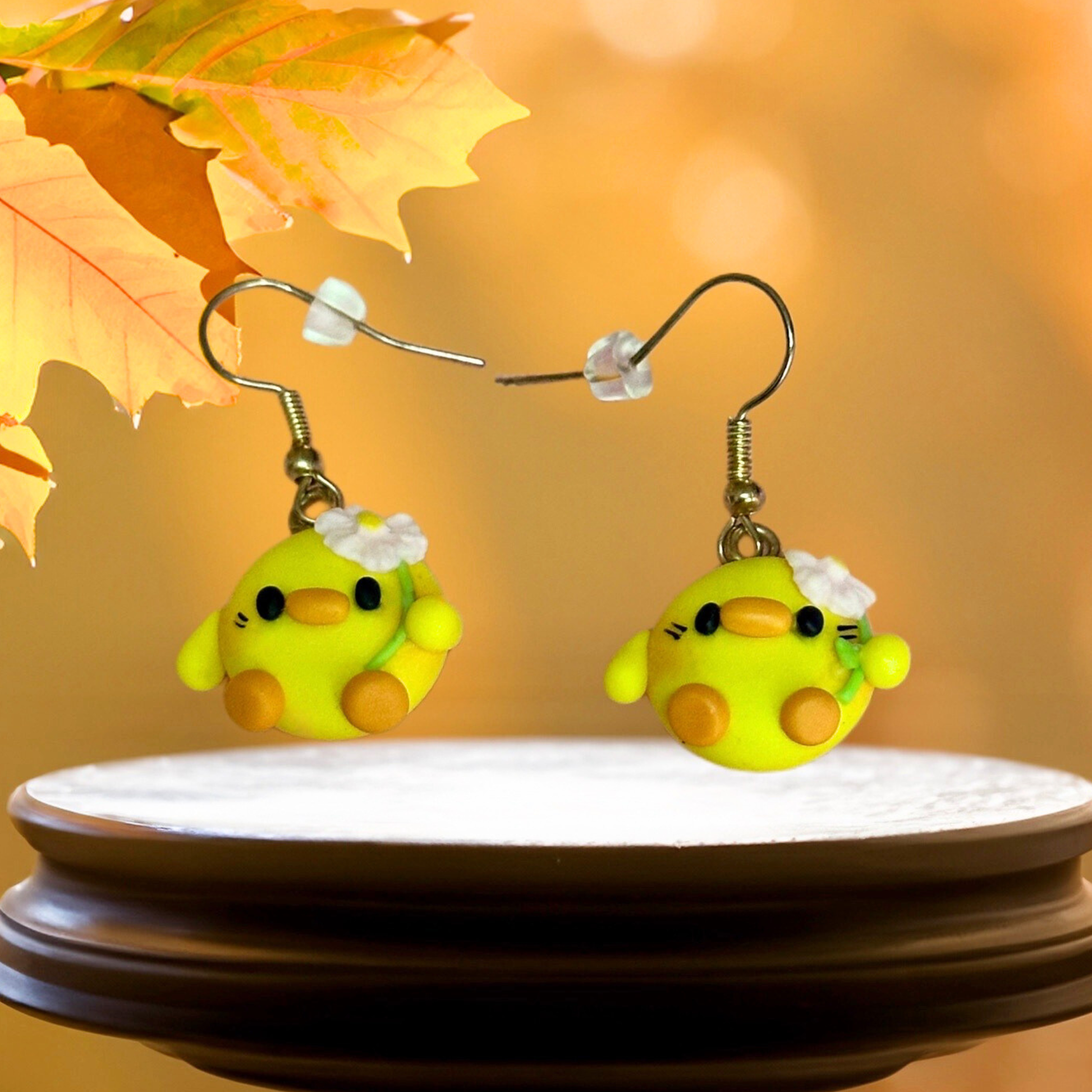 handmade kawaii clay duck dangle  earrings