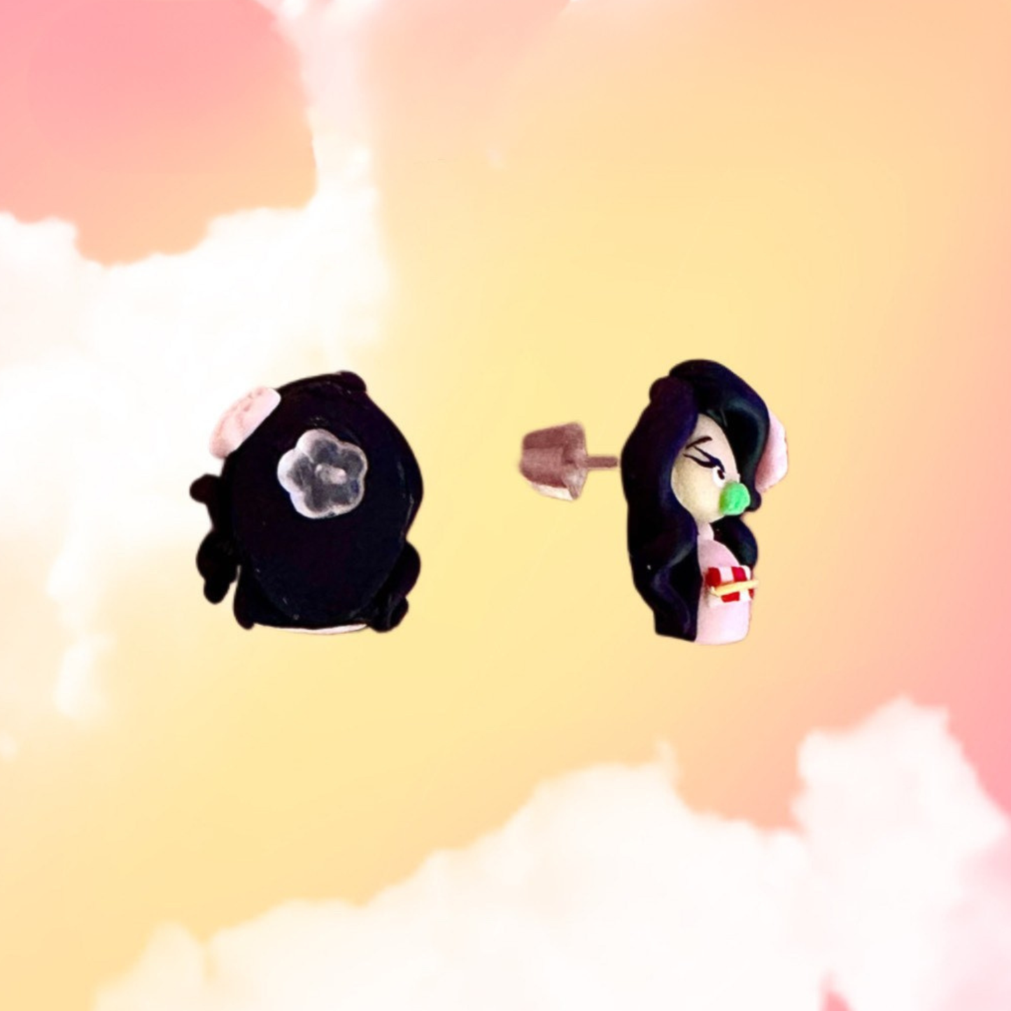 Nezuko Demon Slayer handmade clay kawaii earrings