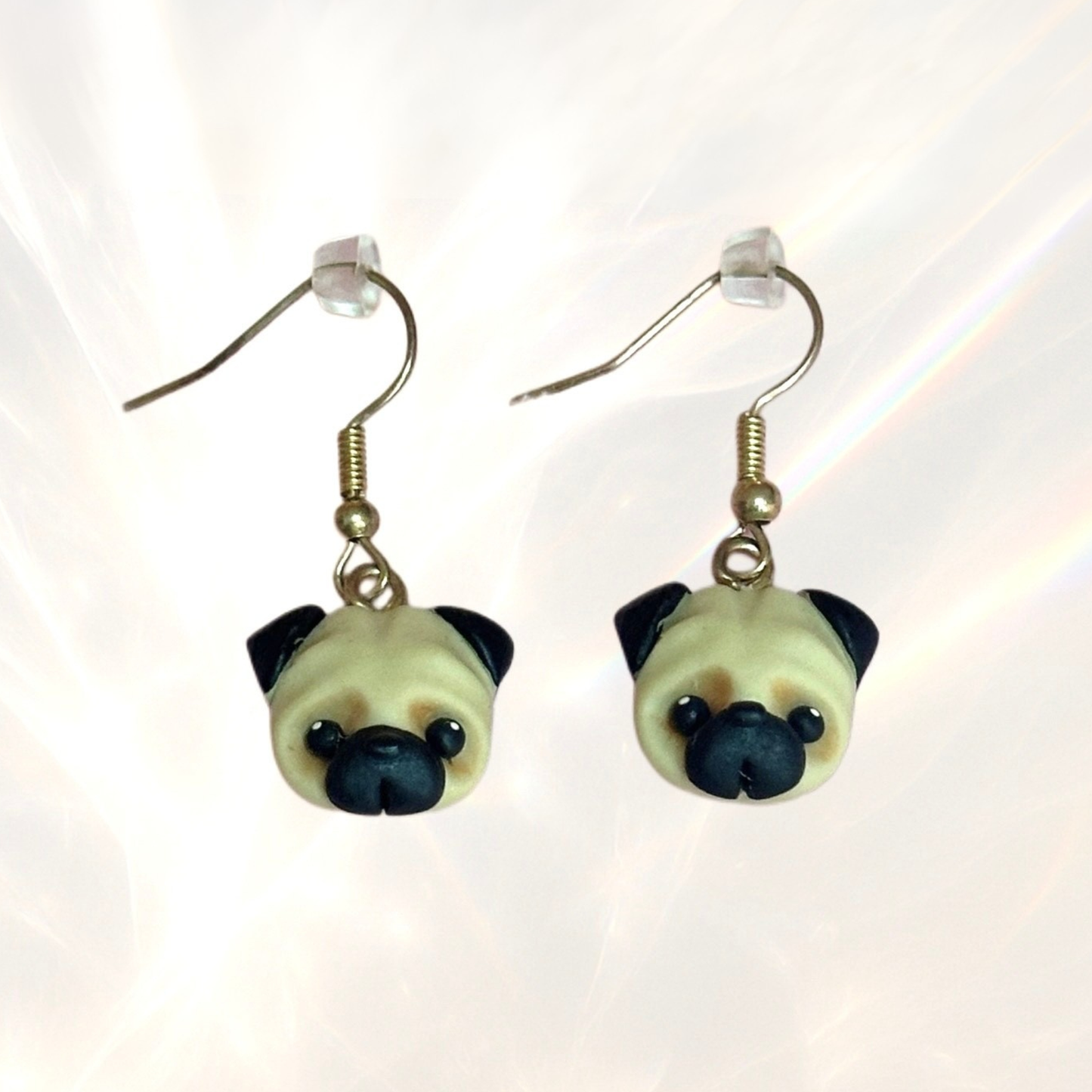 kawaii hook clay handmade pug earrings