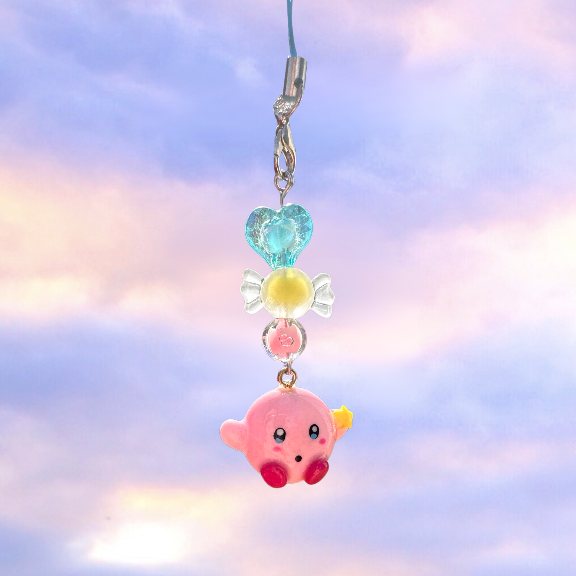 handmade polymer clay kirby phone charm