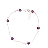 Amethyst stone  925 Sterling Silver beaded bracelet 7" - Purple Amethyst Sterling Silver Bracelet