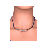 Navy Blue leather and Sterling Silver Choker Necklace