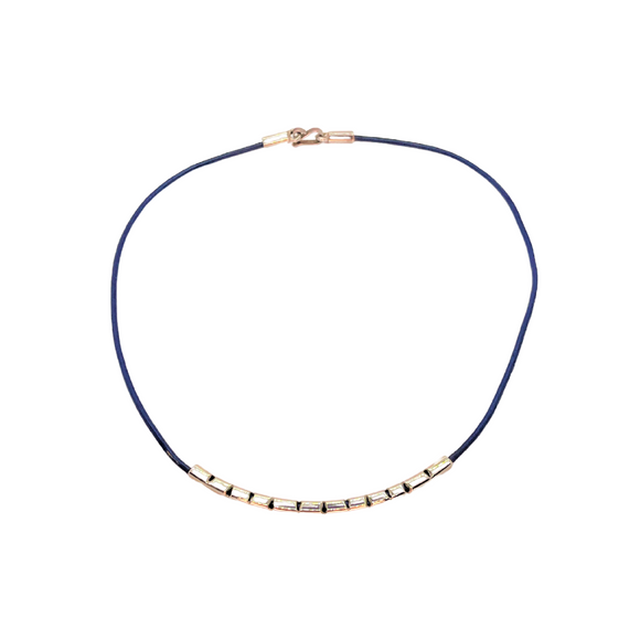 Navy Blue leather and Sterling Silver Choker Necklace