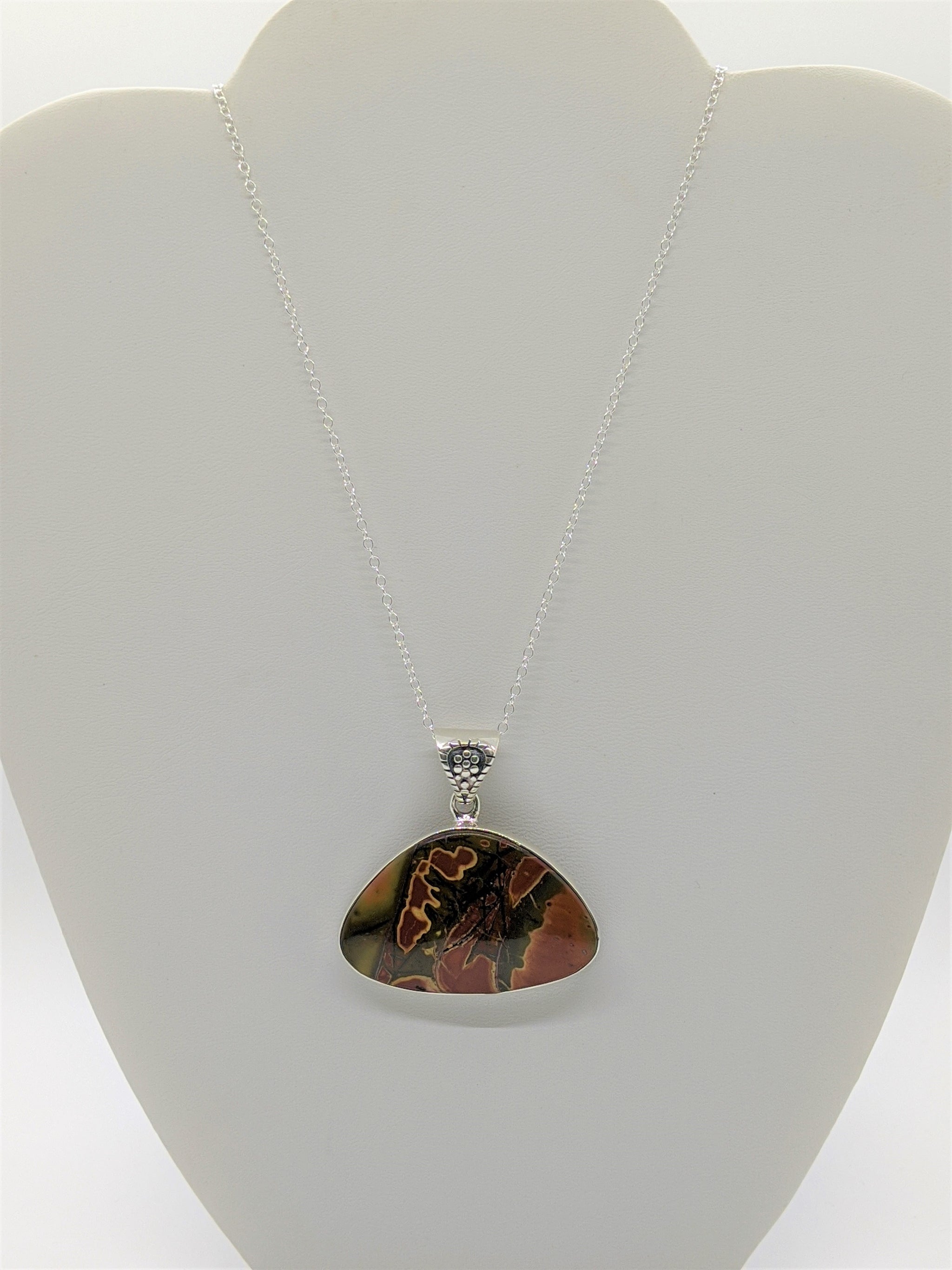 Cherry Creek Jasper Pendant, Picture Jasper Beaded Necklace, Sterling Silver, good Gift Idea, Modern, Natural Stone