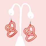 Double Hearts Wood Earrings. Black or Red Hearts colors dangle earrings