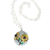 Large Sunflower Crystal Pave Pendant 925 Sterling Silver Necklace  22"