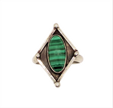 Malachite stone inlay in Oxidized Sterling Silver women ring Size 8