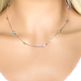 Multicolor Evil Eye sterling silver necklace choker 16" - 18"