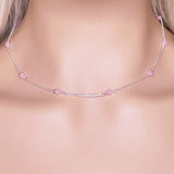 Pink Quartz 925 Sterling Silver beaded Necklace 16-18"" - Pink Quartz Sterling Silver Choker