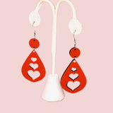 Three Hearts Red Wood Earrings - Dangle earrings