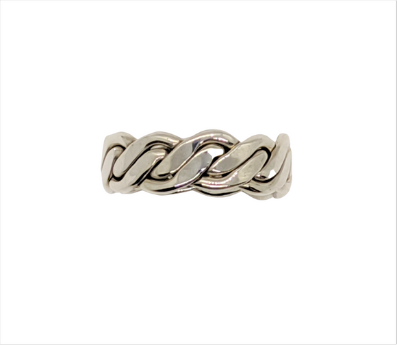Wavy rope Sterling Silver men's band ring Size 10