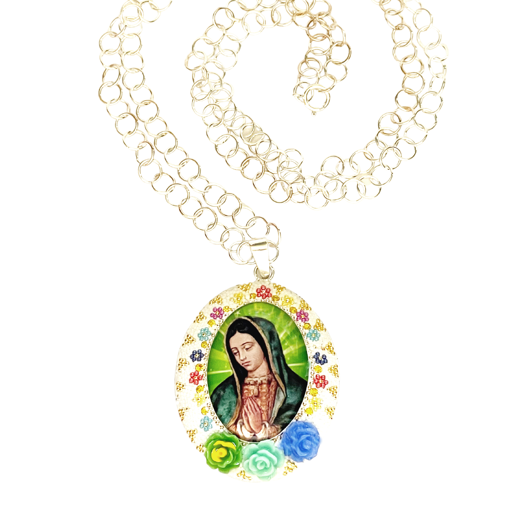 24+ Grams Real Silver shops 2.65 Ct. Mother Mary Lady of Guadalupe Pendant Charm Chain